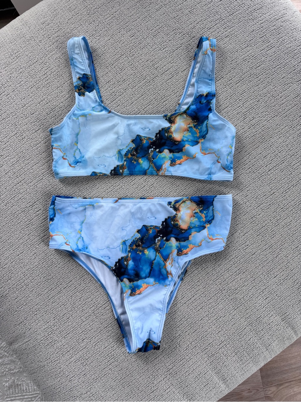 Light Blue Marble Print Bikini Set